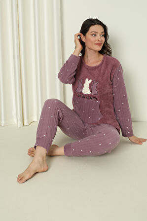 Fawn 04-3302 Peluş Welsoft Polar Kışlık Yumoş Tavşanlı Kadın Pijama Takımı