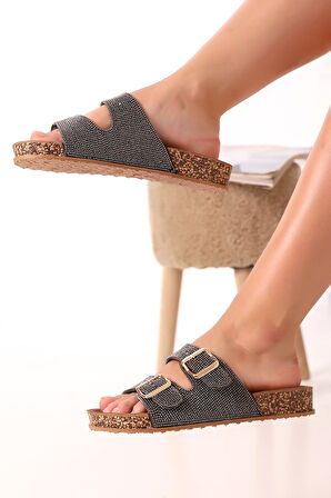 ENV Z183-0110 Yumuşak Tabanlı Esnek Plaj Havuz Bahçe Yazlık Parlak Taşlı Süslü Kadın Terlik