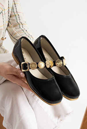 SB1608 Günlük Kadın Kemerli Taşlı Babet Hafif Rahat Şık Babet Ayakkabı