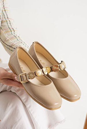 SB1608 Günlük Kadın Kemerli Taşlı Babet Hafif Rahat Şık Babet Ayakkabı