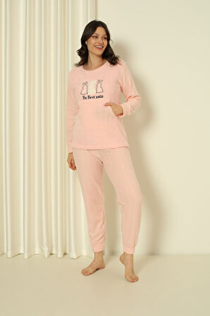 Fawn 04-3302 Peluş Welsoft Polar Kışlık Yumoş Tavşanlı Kadın Pijama Takımı