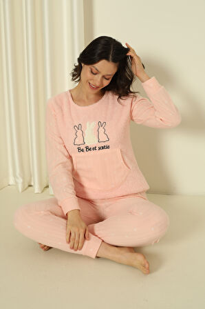 Fawn 04-3302 Peluş Welsoft Polar Kışlık Yumoş Tavşanlı Kadın Pijama Takımı