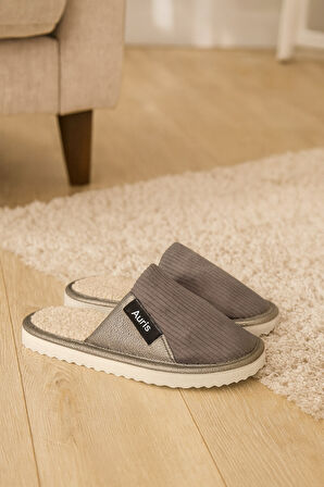 AR-060 Unisex Kadife Kumaş İçi Kürklü Kışlık Ev Terliği