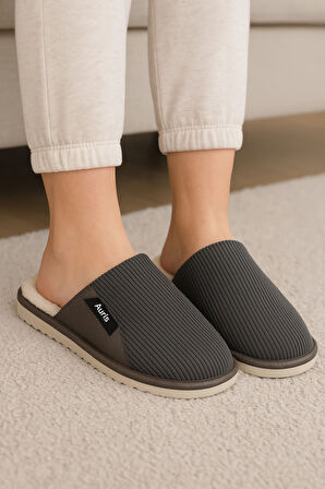 AR-060 Unisex Kadife Kumaş İçi Kürklü Kışlık Ev Terliği