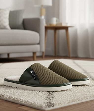 AR-060 Unisex Kadife Kumaş İçi Kürklü Kışlık Ev Terliği