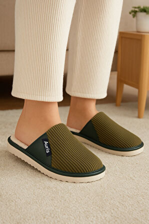 AR-060 Unisex Kadife Kumaş İçi Kürklü Kışlık Ev Terliği