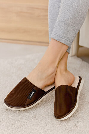 AR-060 Unisex Kadife Kumaş İçi Kürklü Kışlık Ev Terliği