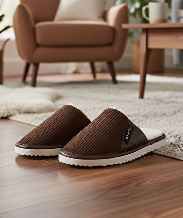 AR-060 Unisex Kadife Kumaş İçi Kürklü Kışlık Ev Terliği