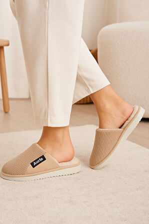 AR-060 Unisex Kadife Kumaş İçi Kürklü Kışlık Ev Terliği