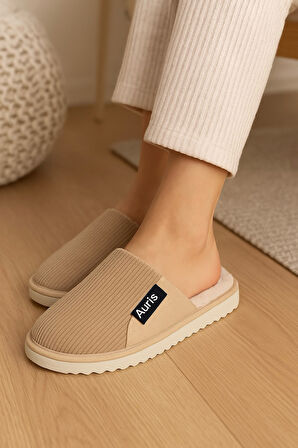 AR-060 Unisex Kadife Kumaş İçi Kürklü Kışlık Ev Terliği