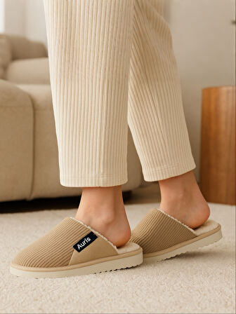 AR-060 Unisex Kadife Kumaş İçi Kürklü Kışlık Ev Terliği