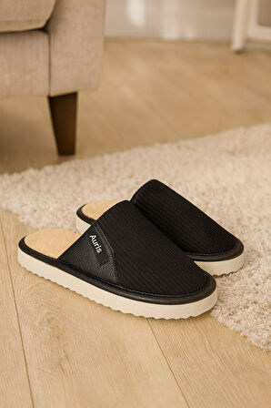 AR-060 Unisex Kadife Kumaş İçi Kürklü Kışlık Ev Terliği