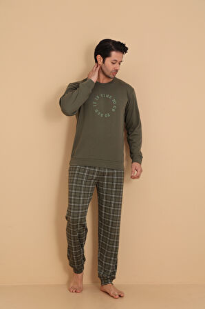 FLKN 7003 İnterlok Kışlık Ekose Pijamalı Erkek Pijama Takımı