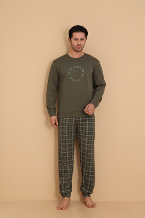 FLKN 7003 İnterlok Kışlık Ekose Pijamalı Erkek Pijama Takımı