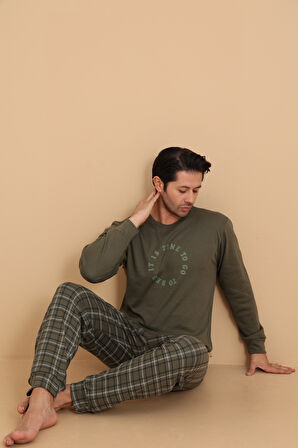 FLKN 7003 İnterlok Kışlık Ekose Pijamalı Erkek Pijama Takımı