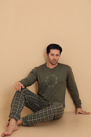 FLKN 7003 İnterlok Kışlık Ekose Pijamalı Erkek Pijama Takımı