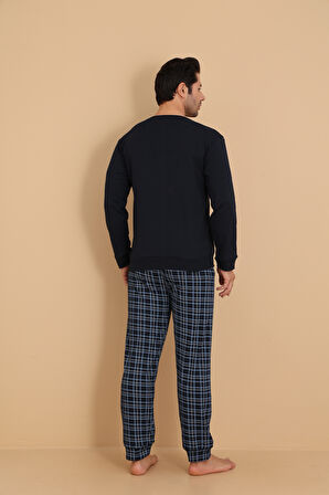 FLKN 7003 İnterlok Kışlık Ekose Pijamalı Erkek Pijama Takımı