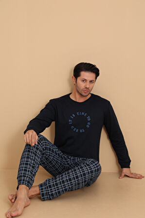 FLKN 7003 İnterlok Kışlık Ekose Pijamalı Erkek Pijama Takımı