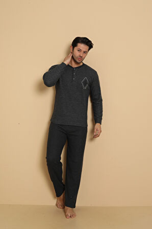 FLK 7008 İnterlok Kışlık Ekose Pijamalı Erkek Pijama Takımı