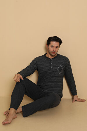 FLK 7008 İnterlok Kışlık Ekose Pijamalı Erkek Pijama Takımı