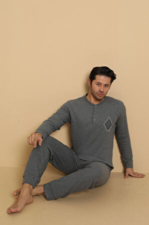FLK 7008 İnterlok Kışlık Ekose Pijamalı Erkek Pijama Takımı