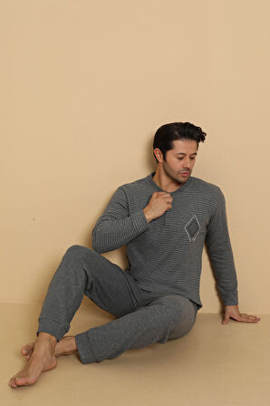 FLK 7008 İnterlok Kışlık Ekose Pijamalı Erkek Pijama Takımı