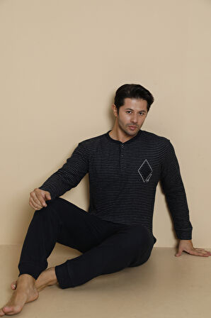 FLK 7008 İnterlok Kışlık Ekose Pijamalı Erkek Pijama Takımı