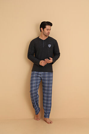 FLKN 7015 İnterlok Kışlık Ekose Pijamalı Erkek Pijama Takımı