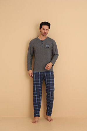 FLKN 7015 İnterlok Kışlık Ekose Pijamalı Erkek Pijama Takımı