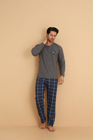 FLKN 7015 İnterlok Kışlık Ekose Pijamalı Erkek Pijama Takımı