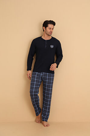 FLKN 7015 İnterlok Kışlık Ekose Pijamalı Erkek Pijama Takımı