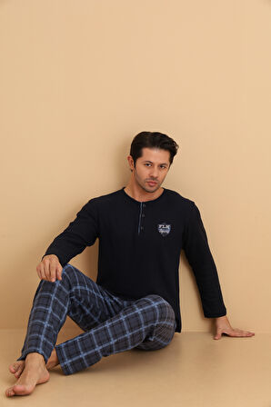 FLKN 7015 İnterlok Kışlık Ekose Pijamalı Erkek Pijama Takımı