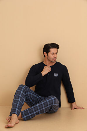 FLKN 7015 İnterlok Kışlık Ekose Pijamalı Erkek Pijama Takımı