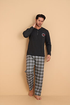 Falkom 7014 İnterlok Kışlık Ekose Pijamalı Erkek Pijama Takımı