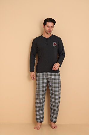 Falkom 7014 İnterlok Kışlık Ekose Pijamalı Erkek Pijama Takımı