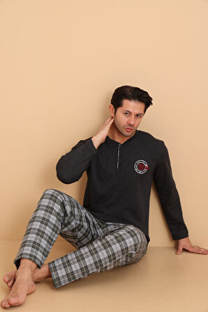 Falkom 7014 İnterlok Kışlık Ekose Pijamalı Erkek Pijama Takımı