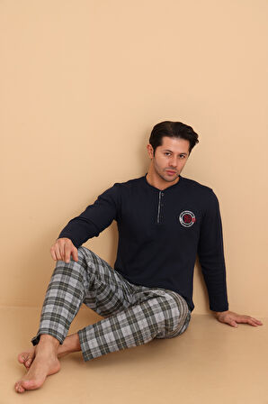 Falkom 7014 İnterlok Kışlık Ekose Pijamalı Erkek Pijama Takımı