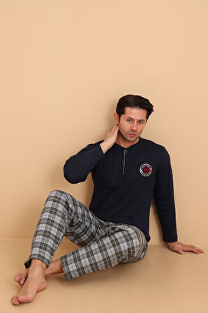 Falkom 7014 İnterlok Kışlık Ekose Pijamalı Erkek Pijama Takımı