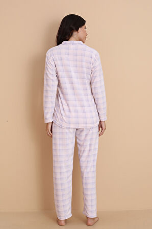 Fawn 1604 Boydan Düğmeli Polar Kışlık Kadın Pijama Takımı