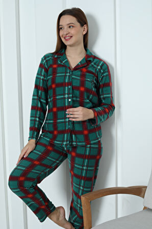 Fawn 3957 Boydan Düğmeli Polar Kışlık Kadın Pijama Takımı