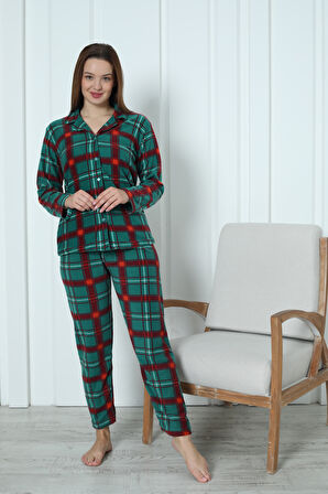 Fawn 3957 Boydan Düğmeli Polar Kışlık Kadın Pijama Takımı
