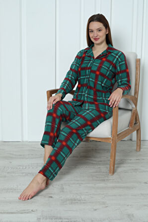 Fawn 3957 Boydan Düğmeli Polar Kışlık Kadın Pijama Takımı