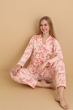 Fwn 1608 Boydan Düğmeli Polar Kumaşlı Kışlık Kadın Pijama Takımı