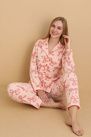 Fwn 1608 Boydan Düğmeli Polar Kumaşlı Kışlık Kadın Pijama Takımı