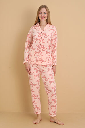 Fwn 1608 Boydan Düğmeli Polar Kumaşlı Kışlık Kadın Pijama Takımı