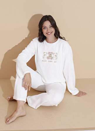Mirano 9010 Havlu Kumaş Ayıcık Nakışlı Kışlık Kadın Eşofman Pijama Takımı