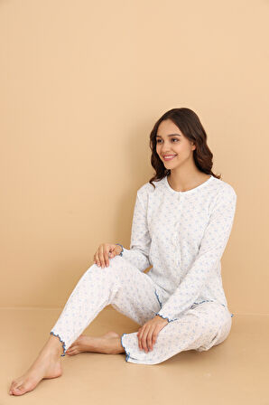 Mirano 8455 Pointel Kumaş Boydan Düğmeli Günlük Çiçekli Kadın Pijama Takımı