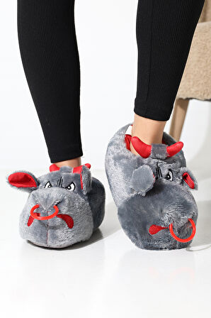 Hayvanlı B20 Boğa Modelli Kışlık Kadın Erkek Panduf Ev Içi Sessiz Taban Panduf