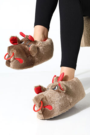 Hayvanlı B20 Boğa Modelli Kışlık Kadın Erkek Panduf Ev Içi Sessiz Taban Panduf