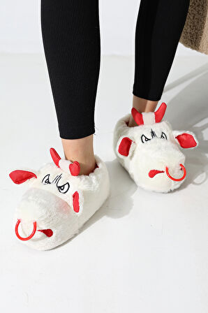 Hayvanlı B20 Boğa Modelli Kışlık Kadın Erkek Panduf Ev Içi Sessiz Taban Panduf